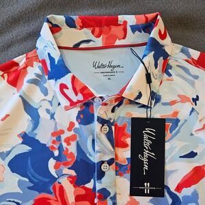 Walter Hagen Mens XL Performance 11 Golf Polo‎ Shirt Florals Red white Stretch